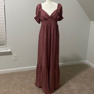 Pink floral puff sleeve maternity maxi dress